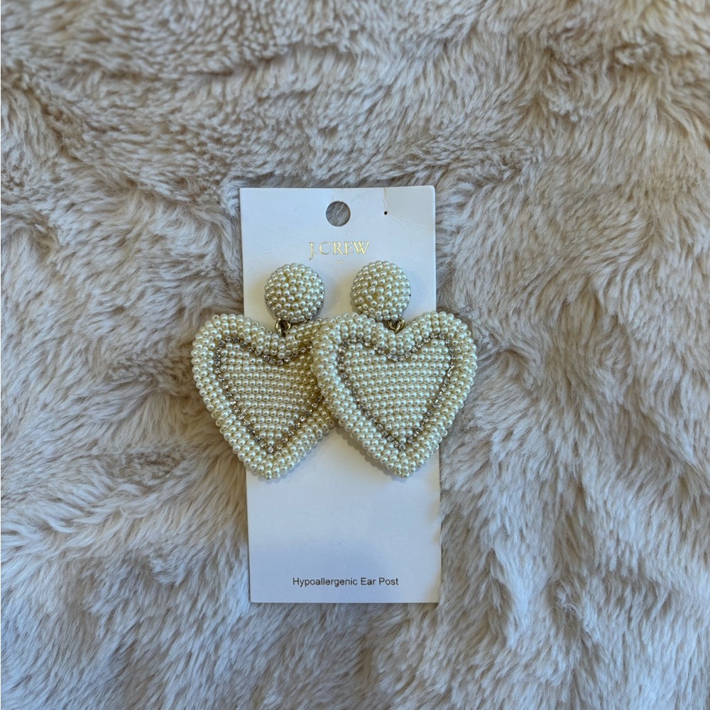 J. Crew Cream Heart Earrings